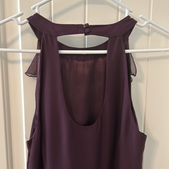 Women deep purple front ruffled dress w/bottom pleats. - Picture 5 of 8